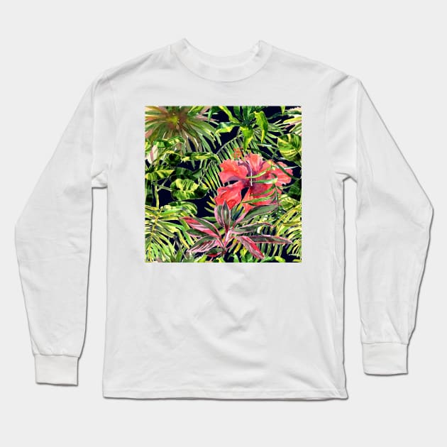 Seamless tropical flower Long Sleeve T-Shirt by Olga Berlet